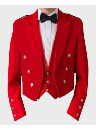 Red Prince Charlie Jacket & Waistcoat Set,Red Jacket