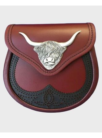 Saddle Cow Ox Blood Semi Dress Leather Sporran,Saddle Leather