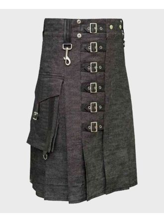 Scottish Gothic Denim Kilt With Strap
