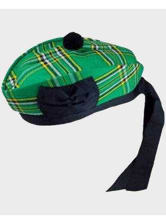Scottish Irish National Tartan Glengarry Hat With Black Pom