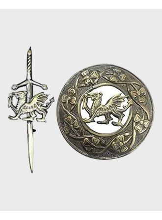 Scottish Lion Fly Plaid Brooch With Matching Kilt Pin