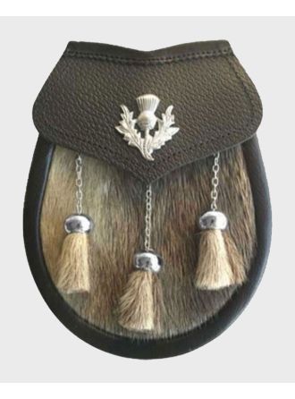 Seal Skin Leather Sporran Thistle Badge on Leather Flap Chain