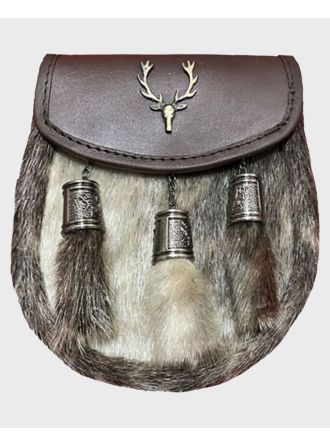 Seal Skin Leather Sporran with Stag Badge