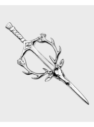 Stags Silver Head Thistle Kilt Pin