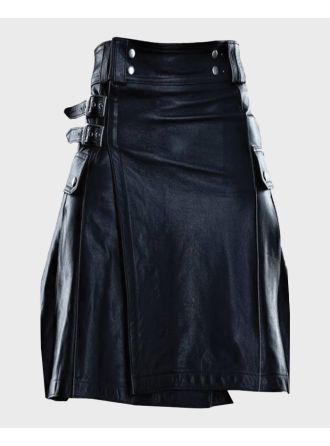 Stylish Modern Pure Black Leather Kilt