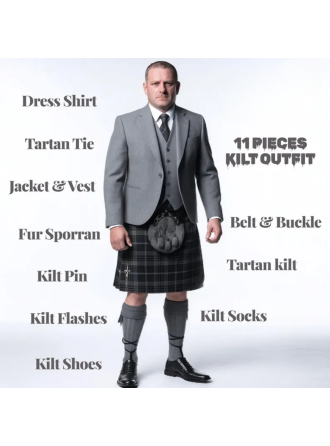 Scottish Men’s 11pc Light Grey Kilt Outfit