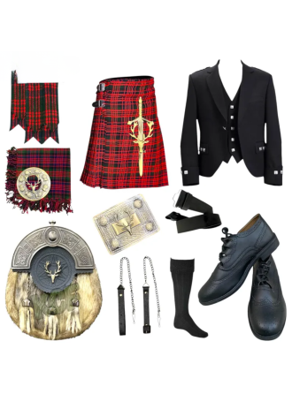 Men’s Argyle Jacket Kilt Outfit 12pcs Traditional Scottish Kilt Set