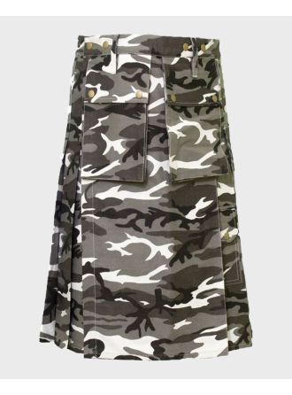 Urban Snow Camouflage Utility Kilt With Cargo Pockets