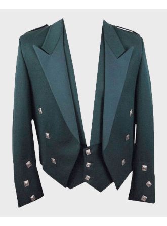 Wool Green Prince Charlie Jacket & Waistcoat Set for Men,Green Jacket