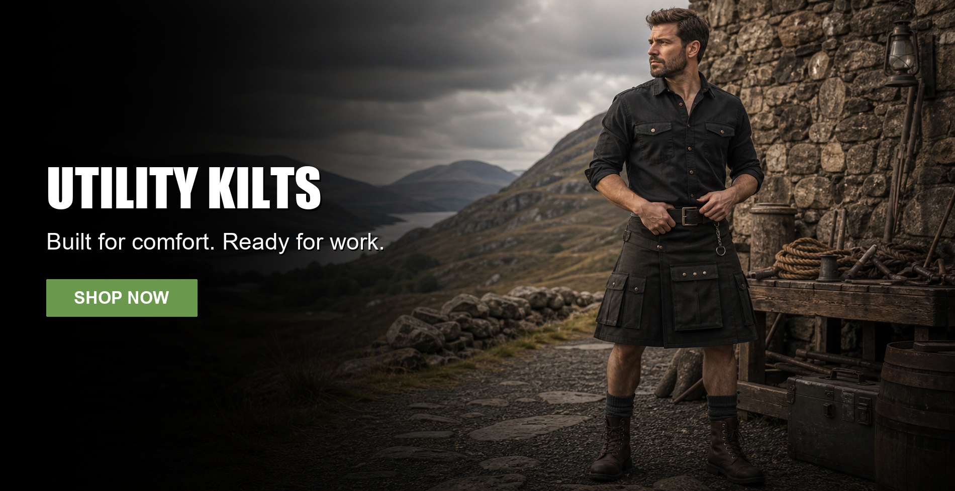 Heavy duty utility kilts for men